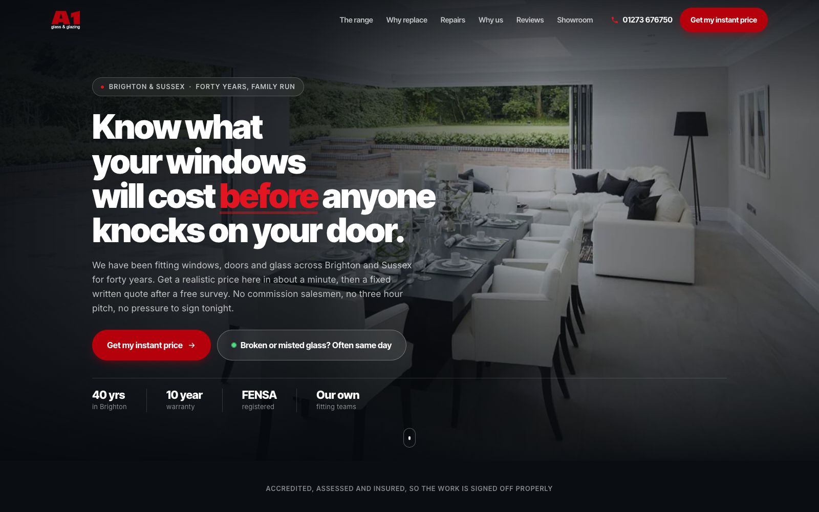 The A1 Glass & Glazing home page