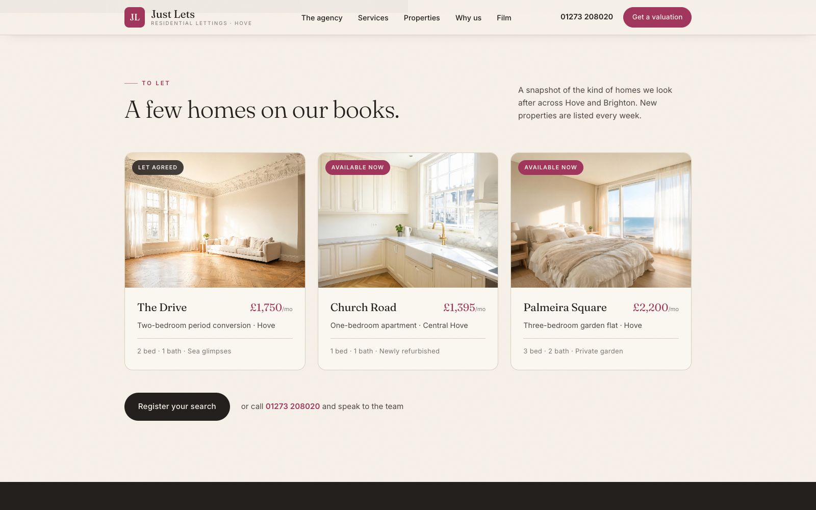 Just Lets Properties page