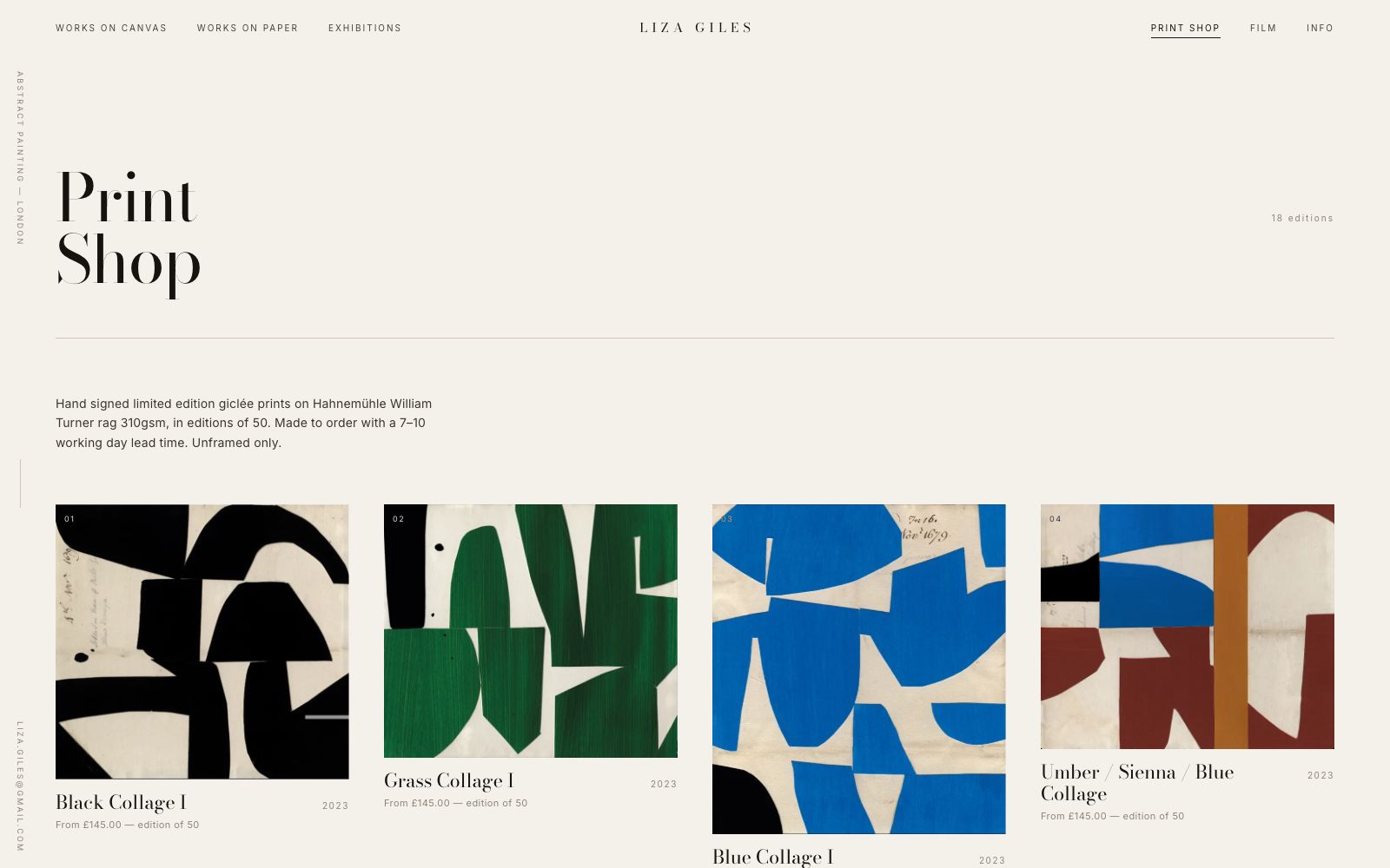 Liza Giles Print shop page