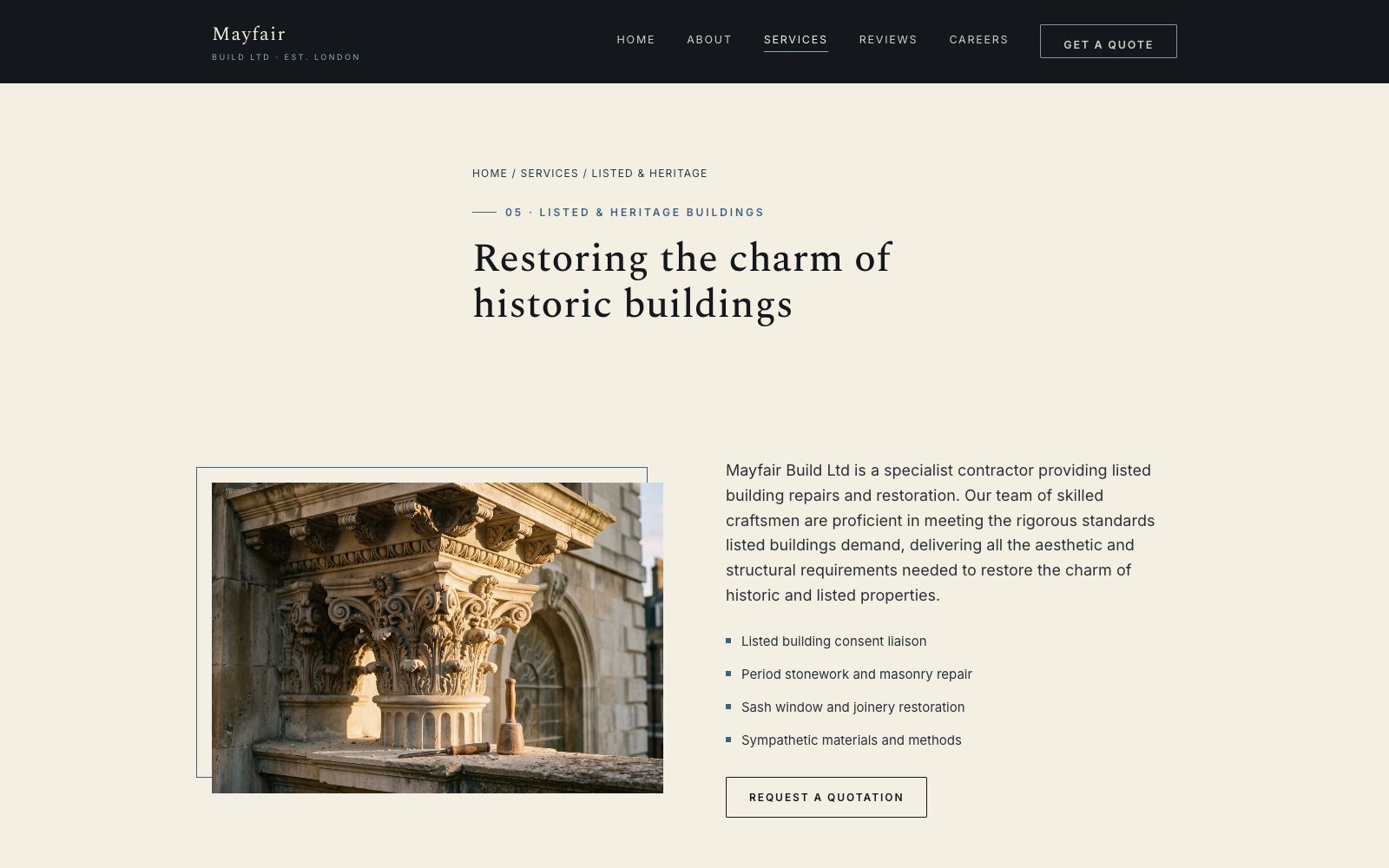 Mayfair Build Heritage page