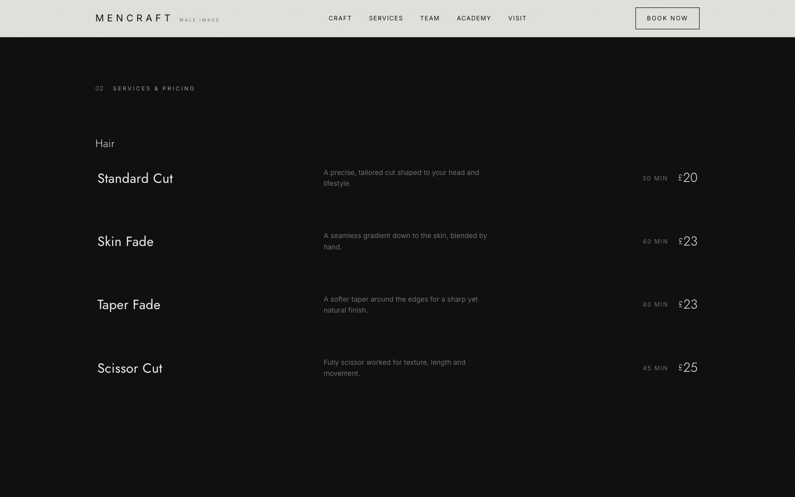 Mencraft Services page