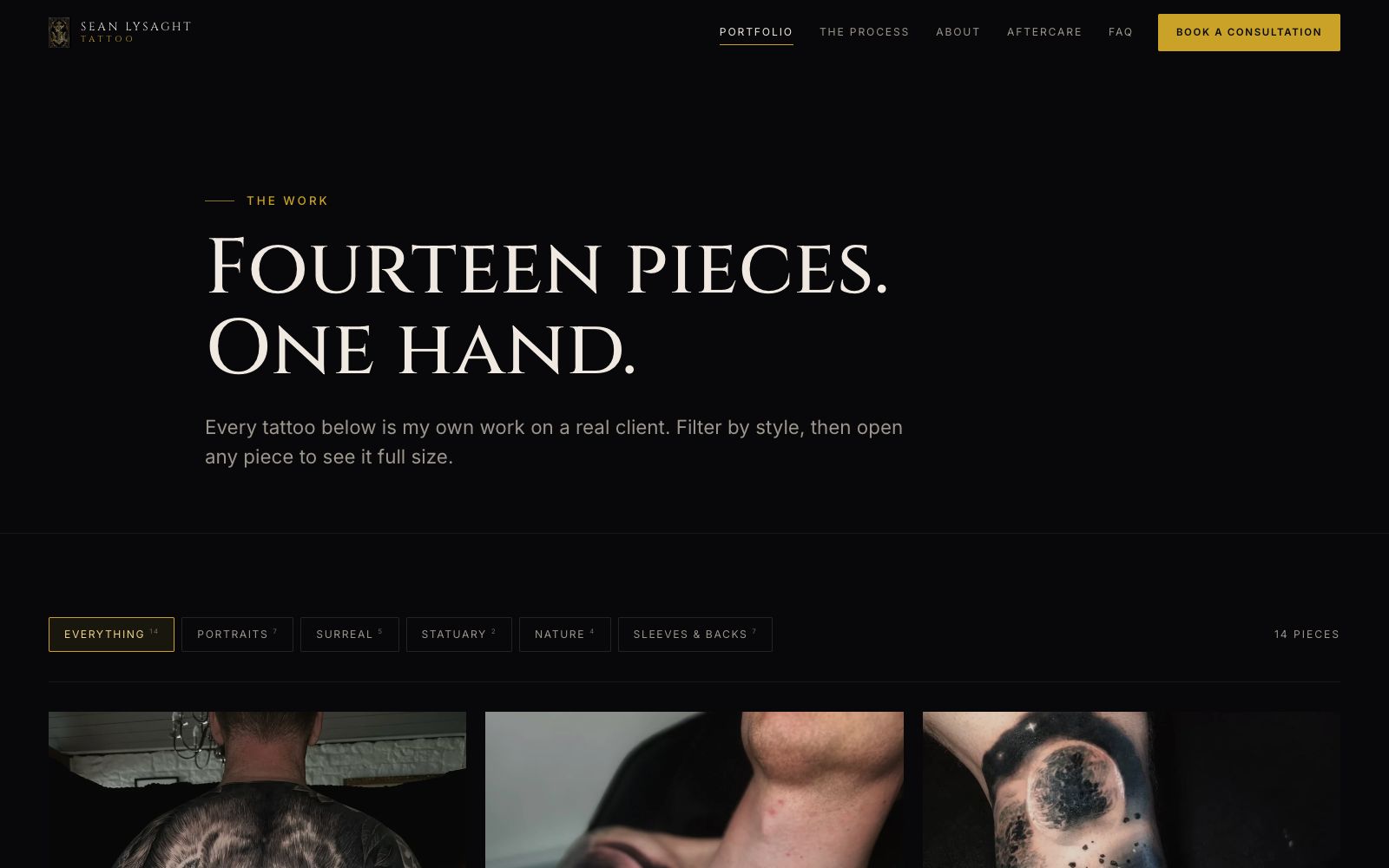 Sean Lysaght Tattoo Portfolio page